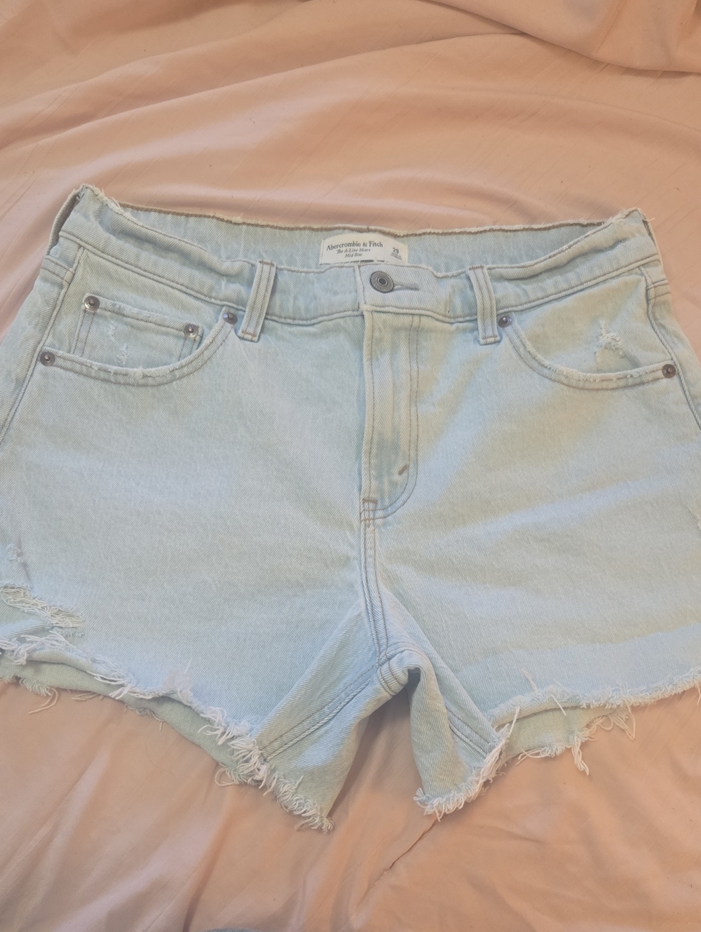Abercrombie & Fitch Pale Blue Frayed Denim Shorts